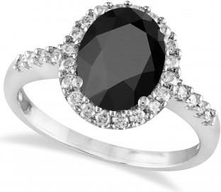 Allurez Oval Onyx & Halo Diamond Engagement Ring 14k White Gold (3.02ct)