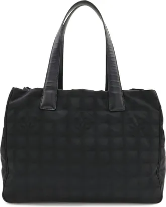 Chanel New Travel Line Black Nylon Leather Shoulder Bag Tote Bag (Pre-Owned)
