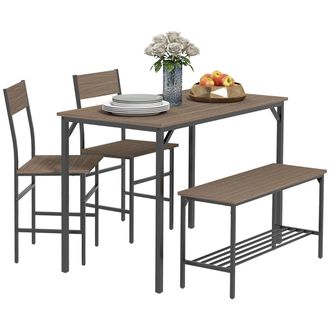 HOMCOM Dining Table And Chairs Set Of 4 With 2 Chairs Bench For Kitchen Grey/Natural Wood Finish - Natural wood finish | TJ Hughes Grey