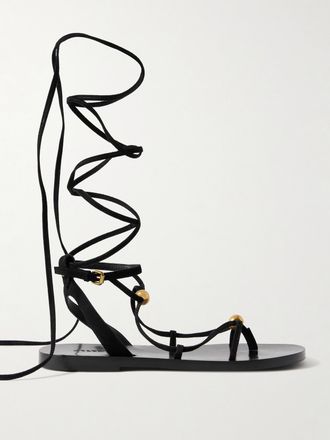 Isabel Marant Sandali In Camoscio Con Lacci E Decorazioni Azzi - Nero