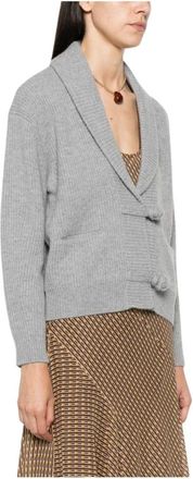 Forte_Forte Truien & Vesten, Dames, Grijs, S, Ribbed Shawl-Collar Cardigan