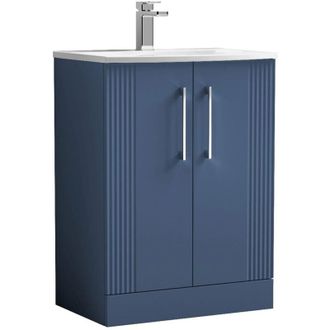 Nuie Nuie Deco Satin Blue 600mm 2 Door Vanity Unit and Curved Ceramic Basin - DPF325G