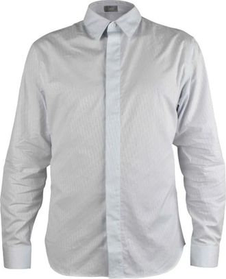 Dior Oblique Shirt - Heren - Zakelijke Overhemden - Blauw - L - Katoen - Overhemden