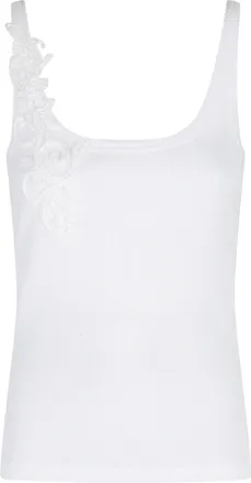 Ermanno Scervino Scoop Neck White Ribbed Tank Top With Floral Appliqu&eacute;