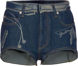 Jean Paul Gaultier Shorts denim con stampa - Blu