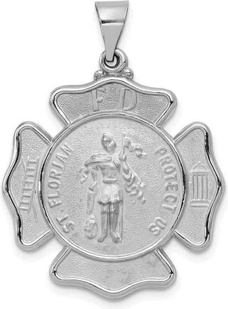 Diamond2Deal 14k White Gold Polish Satin St Florian Badge Medal Hollow Pendant