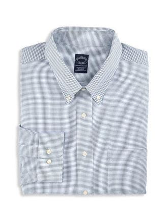 Brooks Brothers Big & Tall Non-Iron Micro Check Dress Shirt in Green at Nordstrom, Size 18.5 - 38