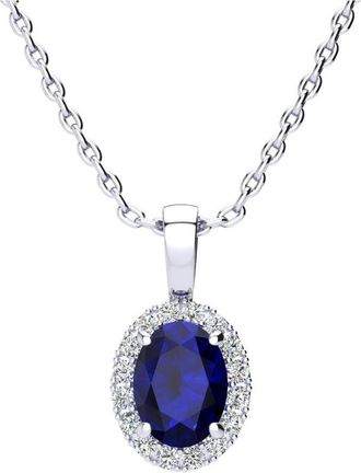 SuperJeweler 1 1/4 Carat Oval Shape Gemstone and Halo Diamond Necklace In Sterling Silver With 18 Inch Chain
