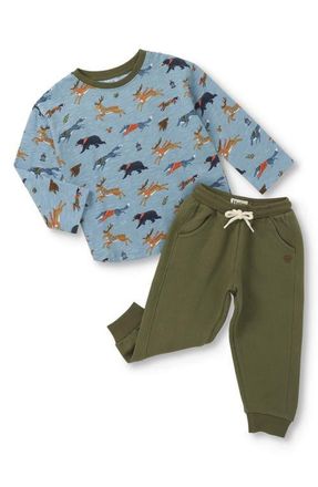 Hatley Forest Animals Slub Cotton T-Shirt & Joggers Set in Blue Multi at Nordstrom, Size 12-18M