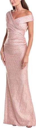 Teri Jon by Rickie Freeman Teri Jon By Rickie Freeman Metallic Jacquard Off-Shoulder Pleated Gown