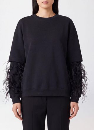 Darkpark T-shirt Troy a maniche lunghe in cotone con applicazione di piume