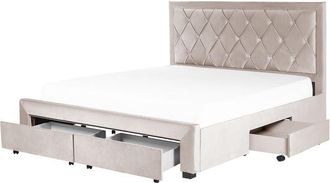 Beliani Beliani - Glam Velvet Bed eu Super King Size 6ft Storage Drawers Tufted Headboard Beige Lievin