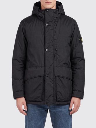 Stone Island Short Water-Repellent Parka with Adjustable Hood and Logo