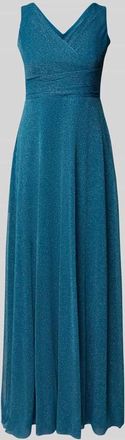 Troyden Collection Abendkleid mit V-Ausschnitt in Petrol Melange, Gr&ouml;&szlig;e 36