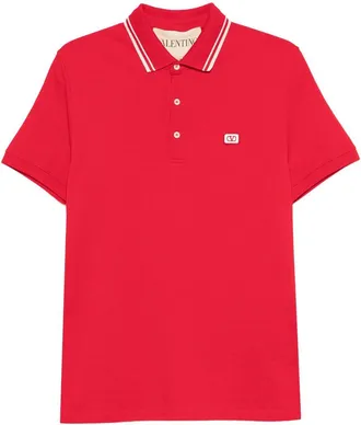 Valentino Mens Striped-Collar Polo Shirt