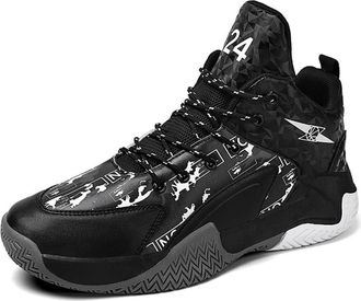 Generic Mens Fashionable Basketball Shoes Anti Slip Shock-Absorbing Wear-Resistant Youth Sports Training Walking Shoes(Black,5.5 UK)