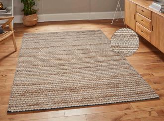 My Home Wollteppich »Leevy, Wolle und Jute, handgewebt, Handweb Teppiche« rechteckig 25 mm Höhe schöne Streifenoptik, Wohnzimmer, Schlafzimmer, Esszimmer