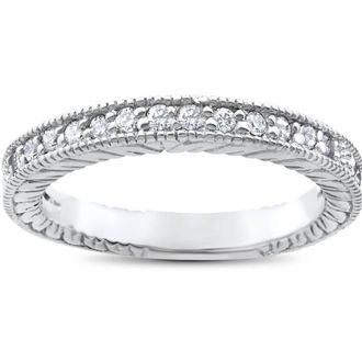 Pompeii3 1/5ct Heirloom Diamond Vintage Wedding Ring 14K White Gold Womens band Size Selectable