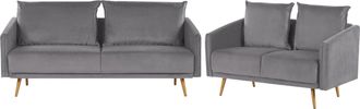 Beliani Conjunto De Sof&aacute;s Tapizados En Terciopelo Gris 5 Plazas Respaldo Acolchado Asiento Metal Patas Doradas Retro Glam Maura