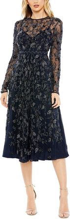 Mac Duggal Beaded Illusion High Neck A-Line Dress