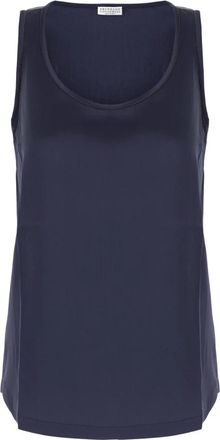 Brunello Cucinelli Satijnen Zijden Top - Dames - Tops zonder mouwen - Blauw - XL - Satijn - Tops