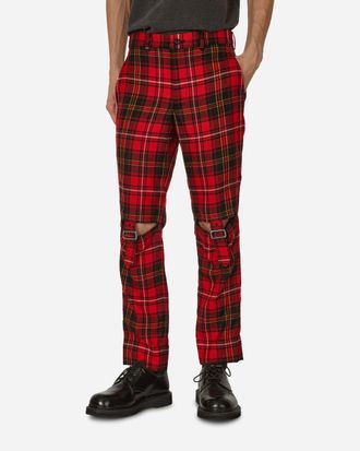 Comme Des Garçons Tartan Knee Buckle Detail Pants Red