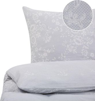 Beliani Conjunto De Fundas De Algod&oacute;n Gris Blanco Funda De Almohada Patr&oacute;n Floral 155 X 220 Cm Tradicional Elegante Dormitorio Morningside