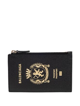 Balenciaga zip passport-graphic card holder - men - Calf Leather - One Size - Black
