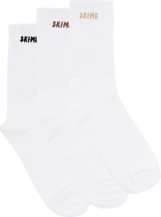 SKIMS Logo-intarsia Cotton-blend Socks - set of Three - White - M (UK12-14)