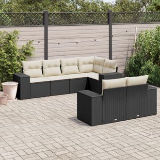 vidaXL Set De Comedor De Jard&iacute;n 7 Pzas Y Cojines Rat&aacute;n Sint&eacute;tico Negro Vidaxl