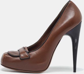 Marni Brown Leather Platform Square Toe Pumps