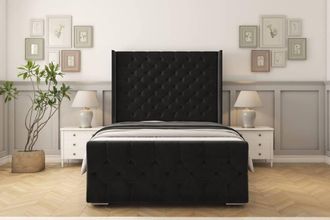 Sloomy Luthor Plush Frame-Mattress - 50 Upholstered Wingback Headboard in Black | Size: Small Single