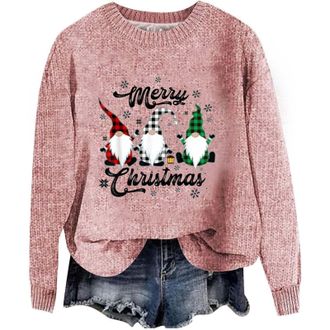 Generic Christmas 2025 Knitted for Women Santa Funny Tops Xmas Pattern Pullover Sweatshirt Casual Long Sleeve Sweater (XXXL)