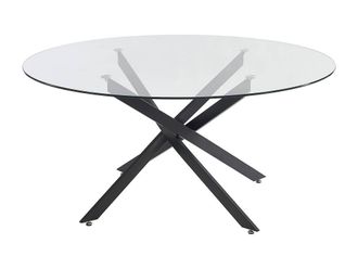 Vente-Unique Round Dining Table for 6 Cm Tempered Glass & Black Metal - Clear