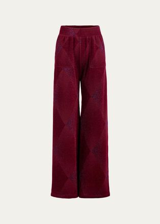Silvia Tcherassi Colbie Metallic Diamond Velvet Wide-Leg Pants