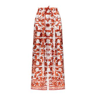 Dolce & Gabbana Majolica Print Silk Trousers - female - Dolce & Gabbana - Wide Trousers - Red - S - Trousers