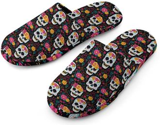 Generic Skull Flower Mens Slippers Warm Non-Slip Houes Shose Spa Slipper for Home Bedroom