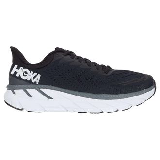 Hoka One One Hoka Clifton 7 Textile Synthetic Mens Lace Up Trainers - Black White - Size:UK 12.5