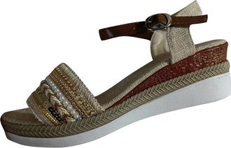 Generic Multicolor Womens Stylish Straw Accent Sandals with Sparkling Buckle and Thick Sole, Perfect for Casual and Resort Wear in Warm Weather