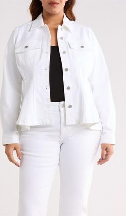 Liverpool L.A. Fit & Flare Trucker Jacket in Bright White at Nordstrom, Size 3 X