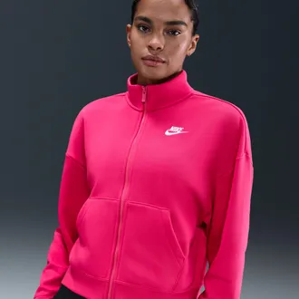Nike Womens Nike Sportswear Club Fleece Loose Track Jacket in Pink | HV2733-666