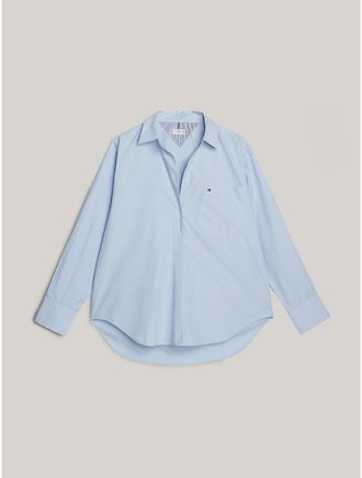 Tommy Hilfiger Womens Poplin Oversized Button-Up Shirt - Blue - 32