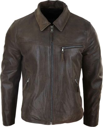 TruClothing Classic Real Leather Collar Box Jacket