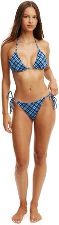 Cotton On Womens String Tie Side Brazilian Bikini Bottom in Tessa Check Navy Texture at Nordstrom, Size X-Small