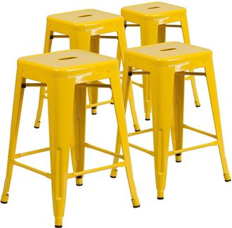 Flash Furniture 4 Pk. 24 High Backless Yellow Metal Indoor-Outdoor Counter Height Stool