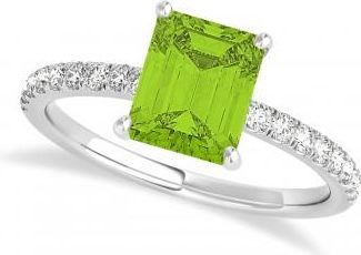 Allurez Emerald Peridot & Diamond Single Row Hidden Halo Engagement Ring 14k White Gold (1.31ct)