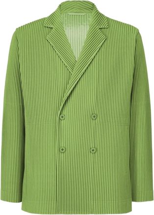 Issey Miyake pleated double-breasted jacket - men - Polyester/Polyester - 4 - Green