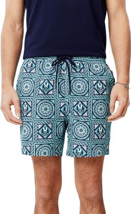 Psycho Bunny Frank All Over Swim Trunks in Cabbage at Nordstrom, Size Xx-Large