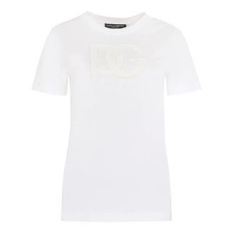Dolce & Gabbana T-Shirts, female, White, Size: 2XS Cotton crew-neck T-shirt