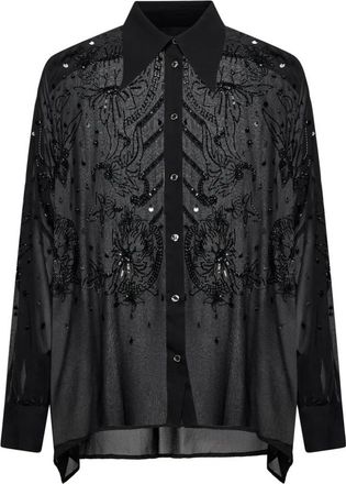 John Richmond Oversized shirt met geborduurde en lichte details - Dames - Overhemden - Zwart - M - Leer - Overhemden